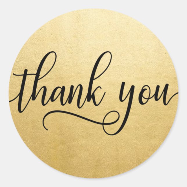 Classy Black Faux GOLD foil Script Thank You Classic Round Sticker (Front)
