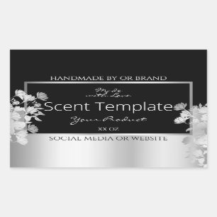 Classy Black Floral Product Packaging Label Silver