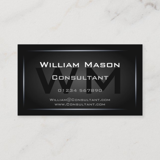 Classy Black Framed Monogram Professional Business Card (Front)