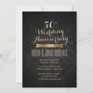Classy Black & Gold 50th Wedding Anniversary Invitation