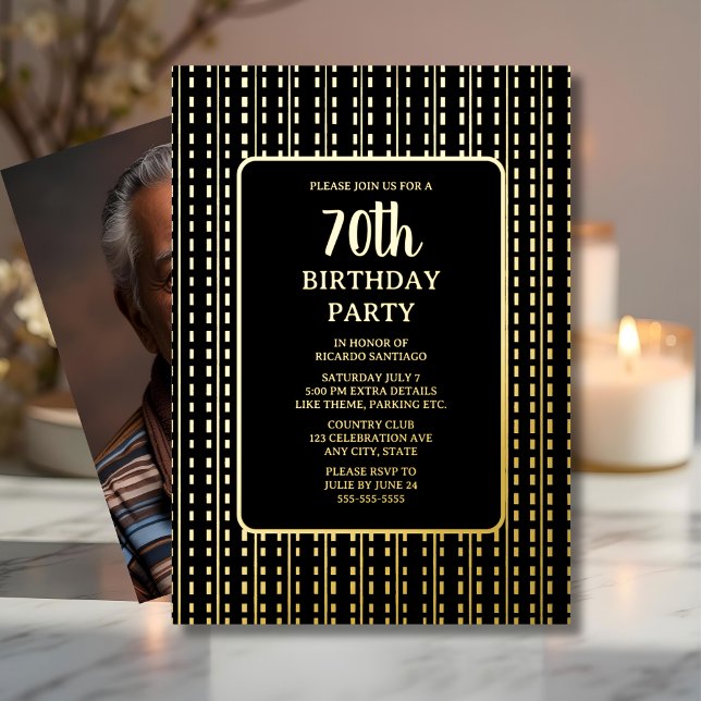 Classy Black & Gold 70th Custom Birthday Party  Foil Invitation (Creator Uploaded)