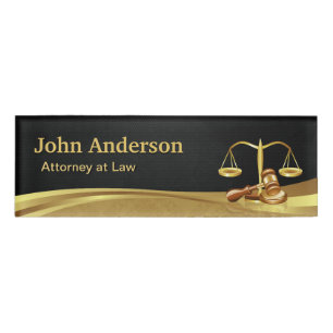 Classy Black Gold Attorney Lawyer Scale of Justice Name Tag