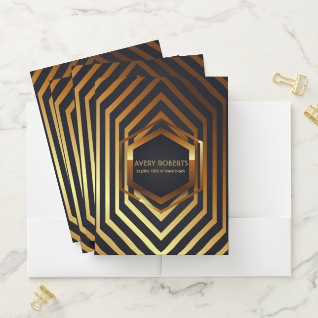 Classy black gold blue Elegant geometric Pocket Folder (In Situ)