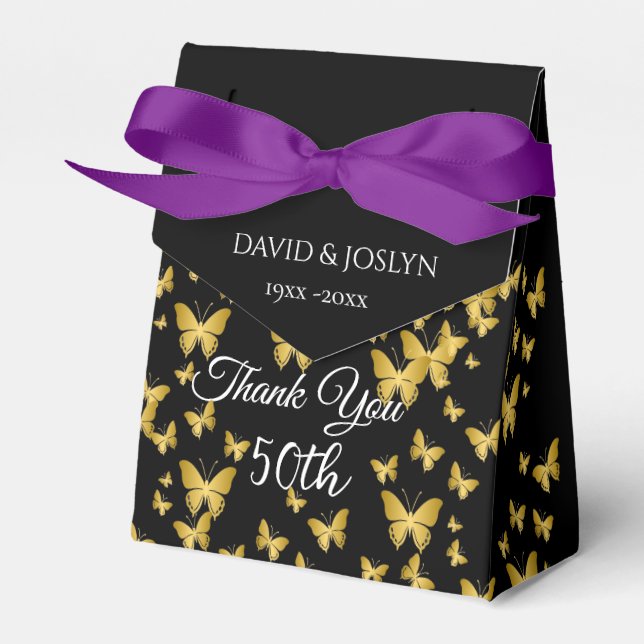 Classy Black & Gold Chic 50th Wedding Anniversary  Favor Boxes (Front Side)