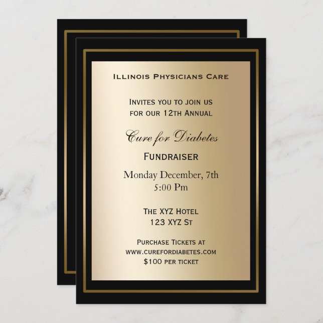 classy Black Gold Corporate party Invitation (Front/Back)