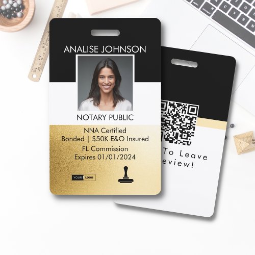 Classy Black  Gold Custom Notary ID  Badge