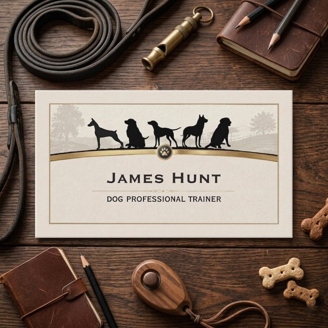 Classy Black Gold Dog Trainer Puppy Business Card (Creator Uploaded)