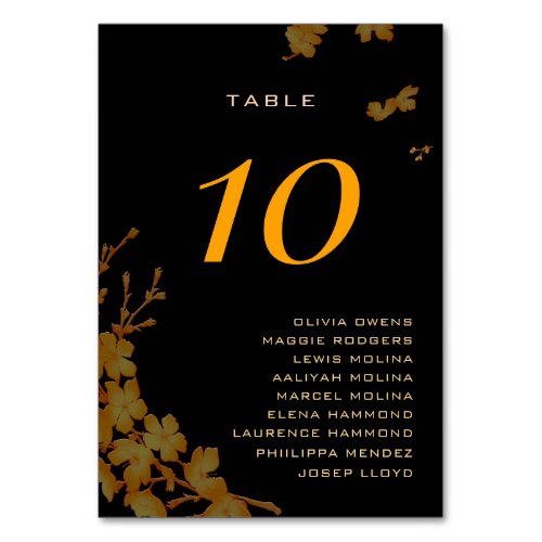 Classy Black  Gold Floral Guest Names  Table Number