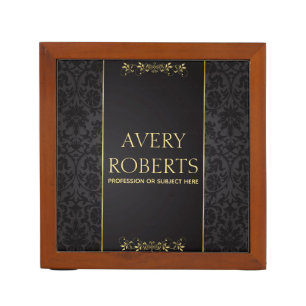 Classy black gold Floral Luxury damask Desk Organizer