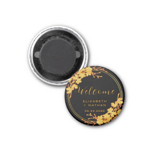 Classy Black  Gold Floral Wedding welcome Magnet