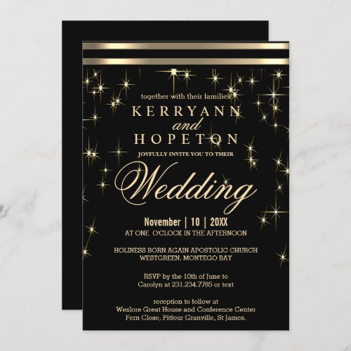 Classy Black  Gold Starlight with Bars  Invitatio Invitation