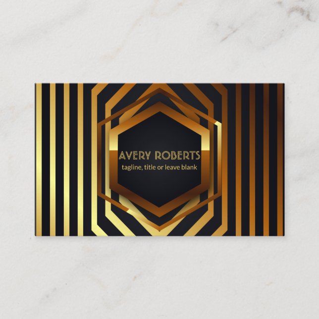 Classy  black gold stripe Elegant geometric Business Card (Front)