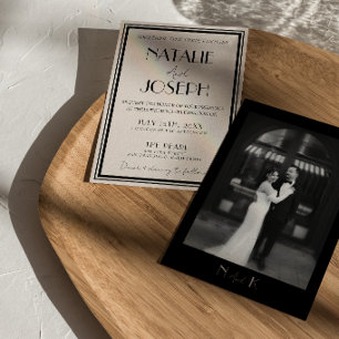 Classy Black Ivory Old Money Retro Photo Wedding Invitation