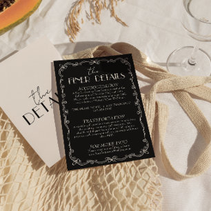 Classy Black Ivory Old Money Retro Wedding Details Enclosure Card