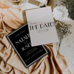 Classy Black Ivory Old Money Whimsical Wedding Save The Date