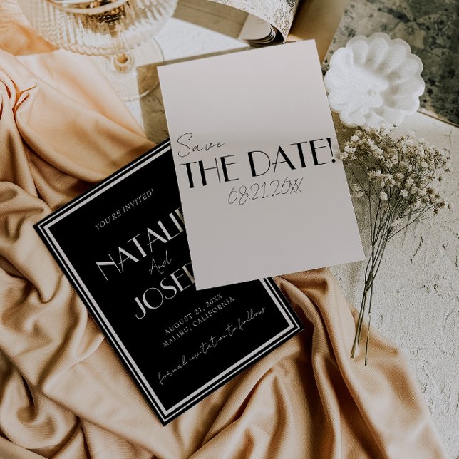 Classy Black Ivory Old Money Whimsical Wedding Save The Date (Creator Uploaded)