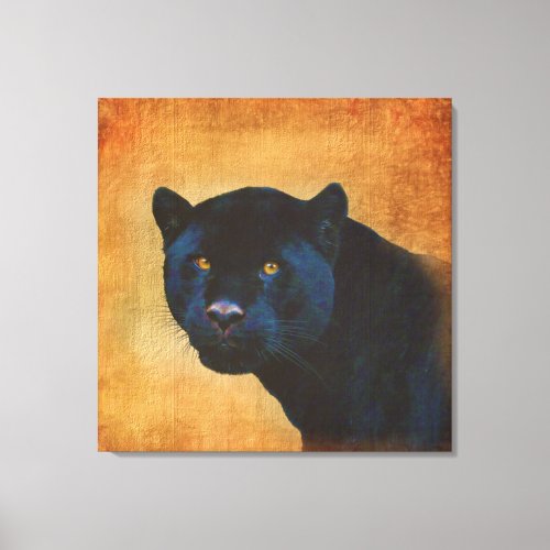 Classy Black Jaguar Big Cat on Rustic BG Canvas Print