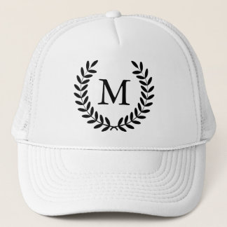 Classy Black Laurels & Monogram Letter Trucker Hat