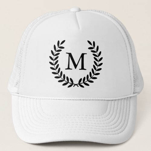 Classy Black Laurels  Monogram Letter Trucker Hat