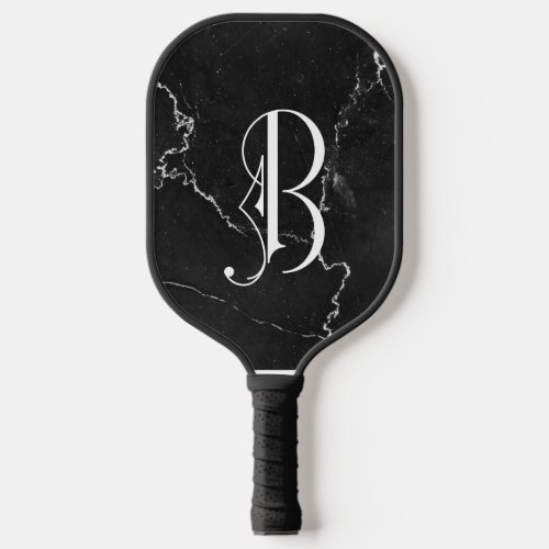 Classy Black Marble Decorative B Personalized  Pickleball Paddle