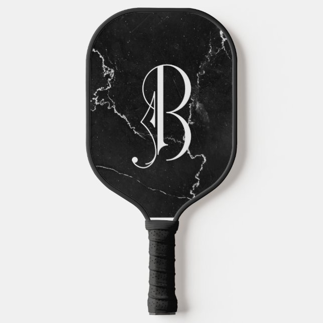 Classy Black Marble Decorative B Personalized  Pickleball Paddle (Front)