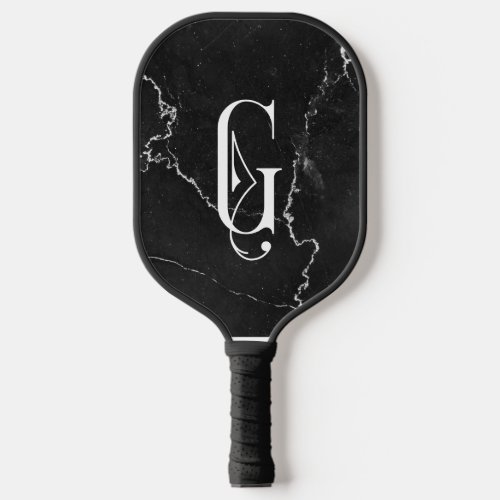 Classy Black Marble Decorative G Personalized  Pickleball Paddle