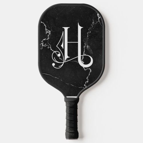 Classy Black Marble Decorative H Personalized  Pickleball Paddle