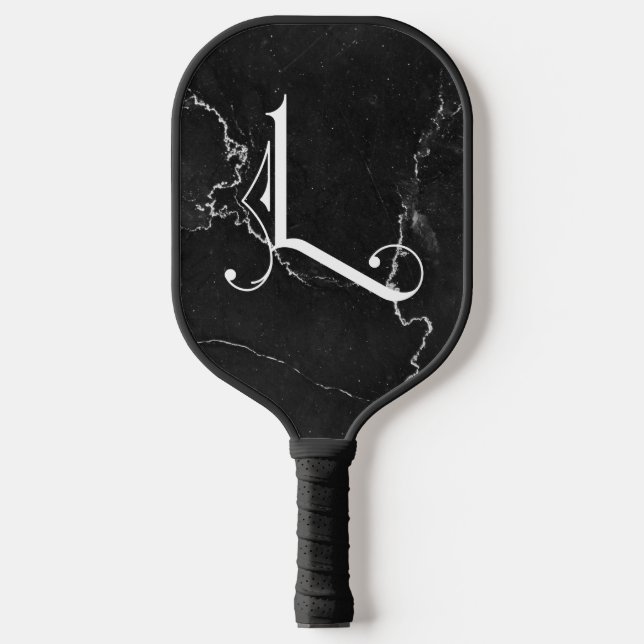Classy Black Marble Decorative L Personalized  Pickleball Paddle (Front)