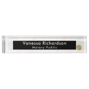 Classy Black & Marble Notary Public Gold Pen Desk Name Plate