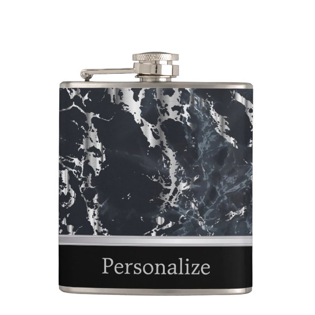Classy Black Marble Stone Design Flask (Front)