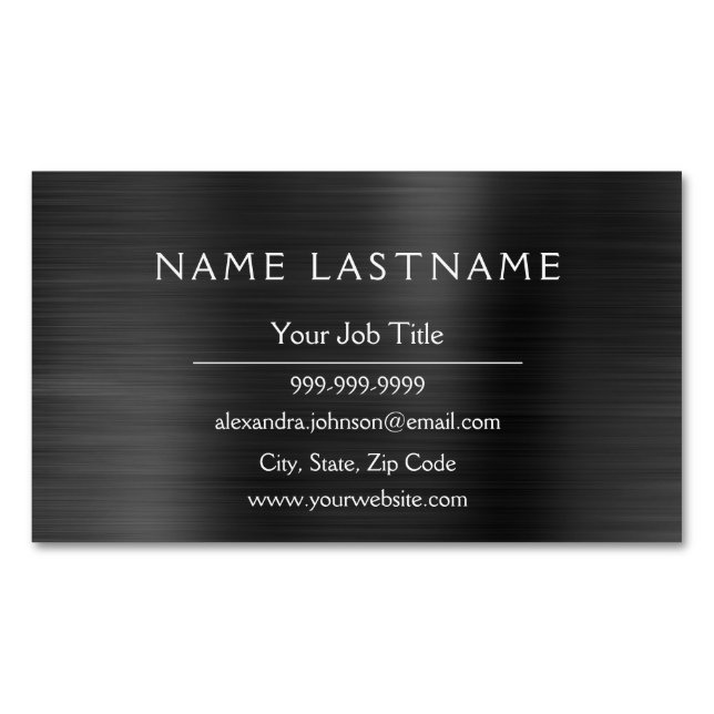 Classy Black Metallic Foil Modern Business Business Card Magnet (Front)