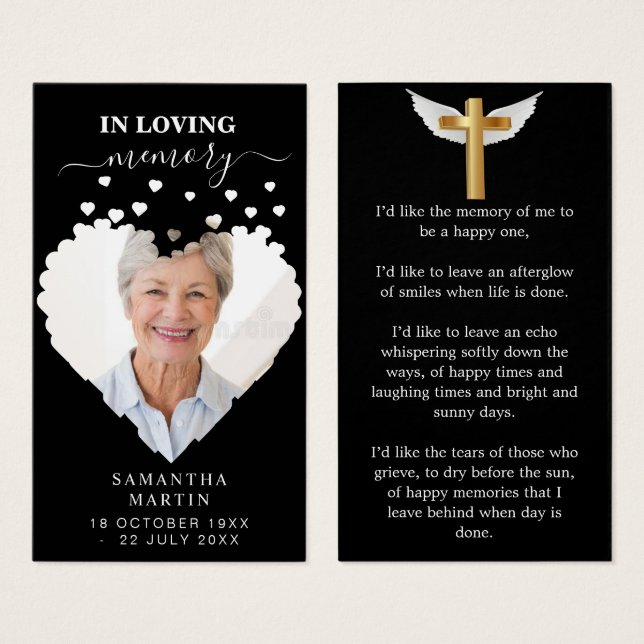Classy Black Minimal Memorial Funeral Bookmark (Front & Back)