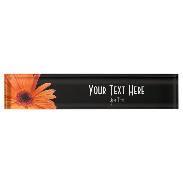 Classy Black & Orange Gerbera Daisy Name Plate (Front)