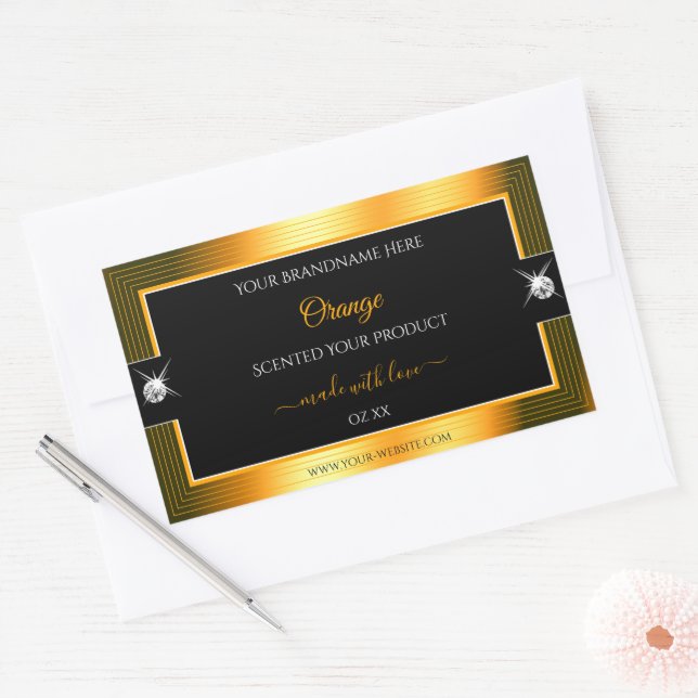 Classy Black Orange Shiny Brilliants Product Label (Envelope)