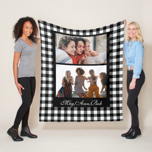Classy Black Personalized friends Photo and Names  Fleece Blanket