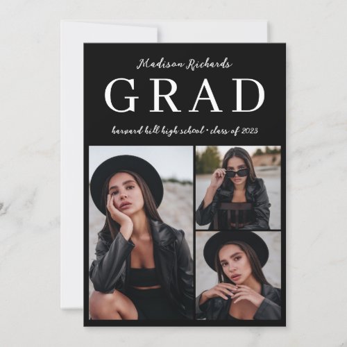 Classy Black Photo Collage Graduation Invitation