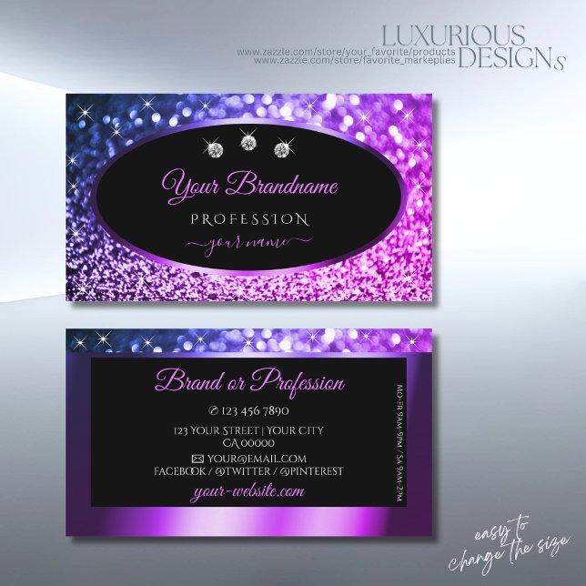 Classy Black Pink Purple Sparkle Glitter Diamonds Business Card (Creator Uploaded)