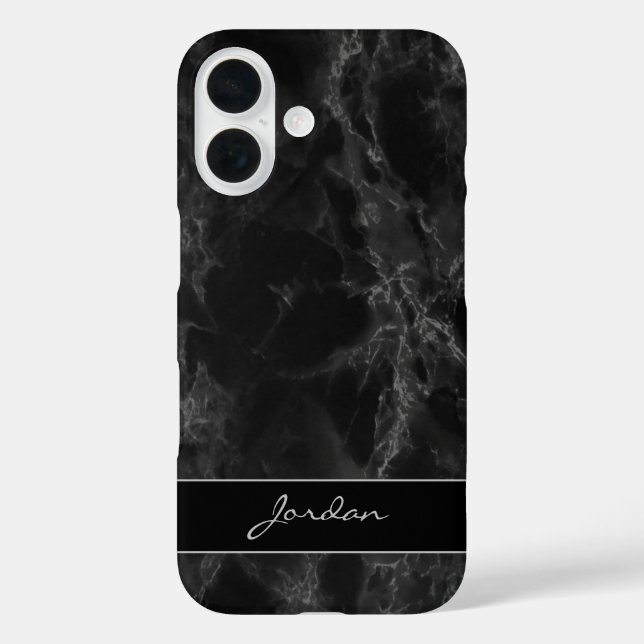 Classy Black Polished Marble Stone with Name Case-Mate iPhone Case (Back)