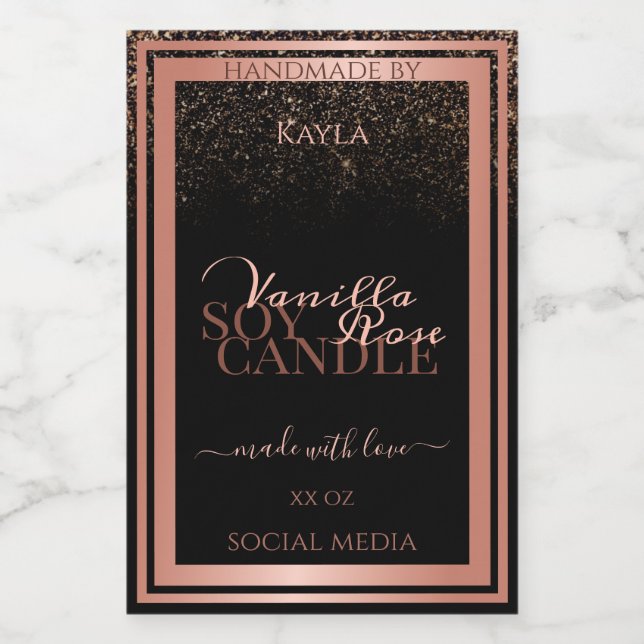 Classy Black Product Packaging Labels Rose Gold (Single Label)