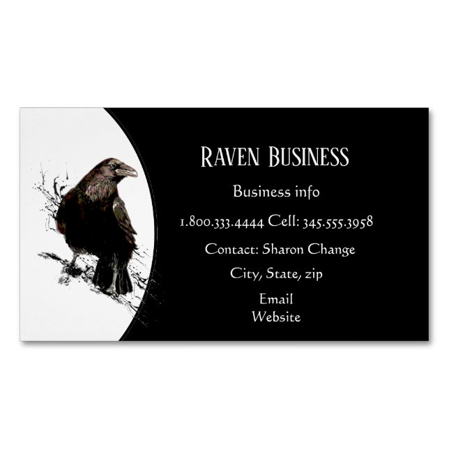 Classy Black Raven Bird  Business Service Shop  Business Card Magnet (Front)