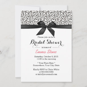 Classy Black Ribbon Leopard Print Bridal Shower Invitation