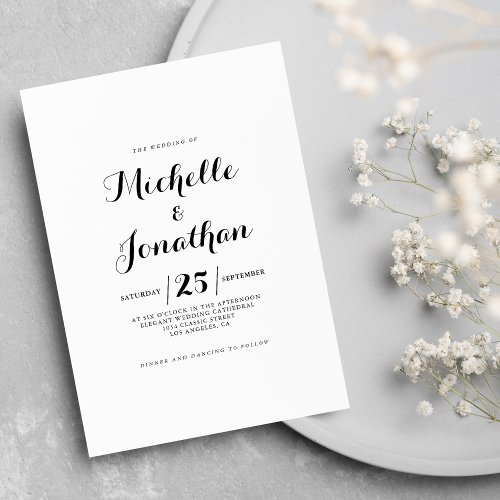 Classy black script calligraphy elegant wedding invitation