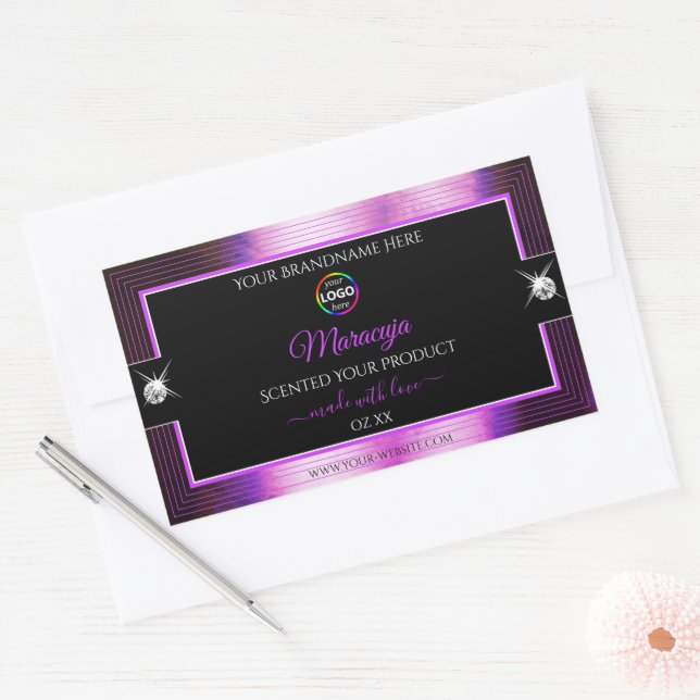 Classy Black Shiny Purple with Logo Product Label (Envelope)