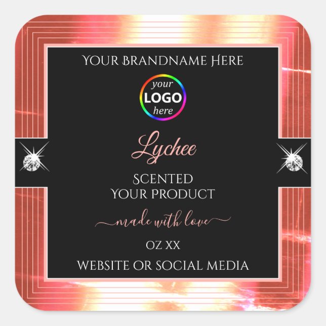 Classy Black Shiny Rose Golden Logo Product Label (Front)