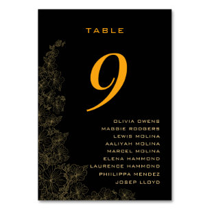 Classy Black Subtle Floral Pattern Names Table Number