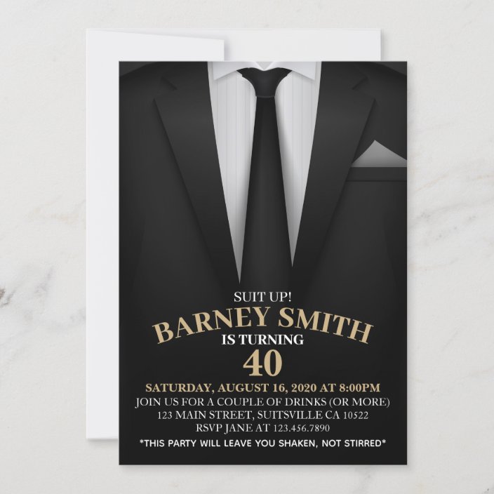 Classy Black Tie and Suit Birthday Party Invitatio Invitation | Zazzle.com