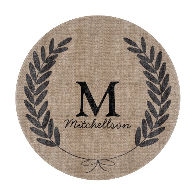 Classy Black Wheat Laurels Burlap - Personalized Cutting Board (Front)