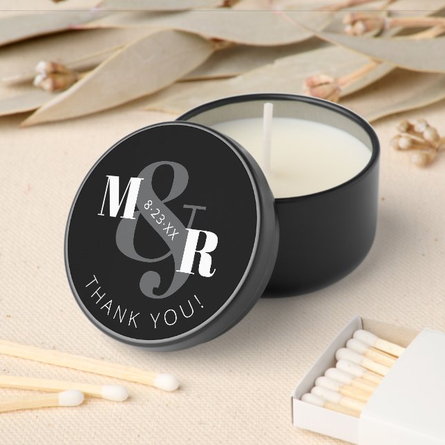 Classy Black & White Ampersand Monogram Wedding Mini Candle Favors (Insitu)