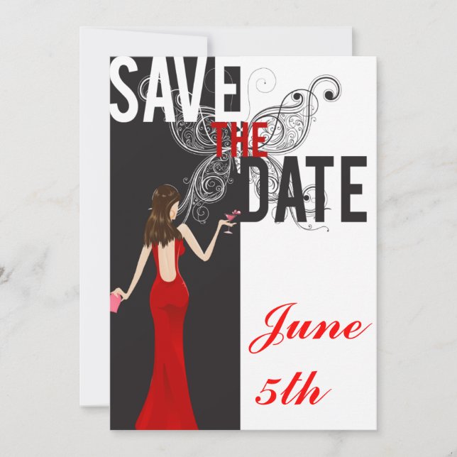 Classy Black, White, And Red Save the Date (Front)
