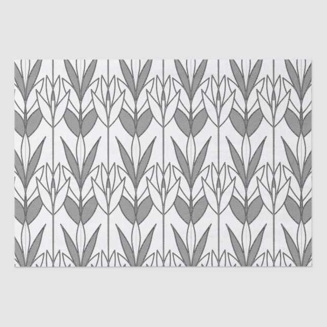 Classy Black & White Art Deco Floral Pattern Chic Tissue Paper (Front)